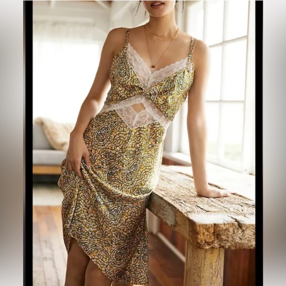 NWT Anthropologie Lace Inset Midi Slip Dress Size L